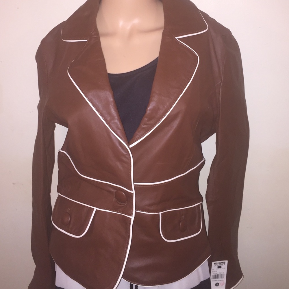 Brown Women's Jacket with White Trim